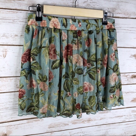 Denim & Supply aqua floral lace stretch mini skirt - Picture 2 of 7